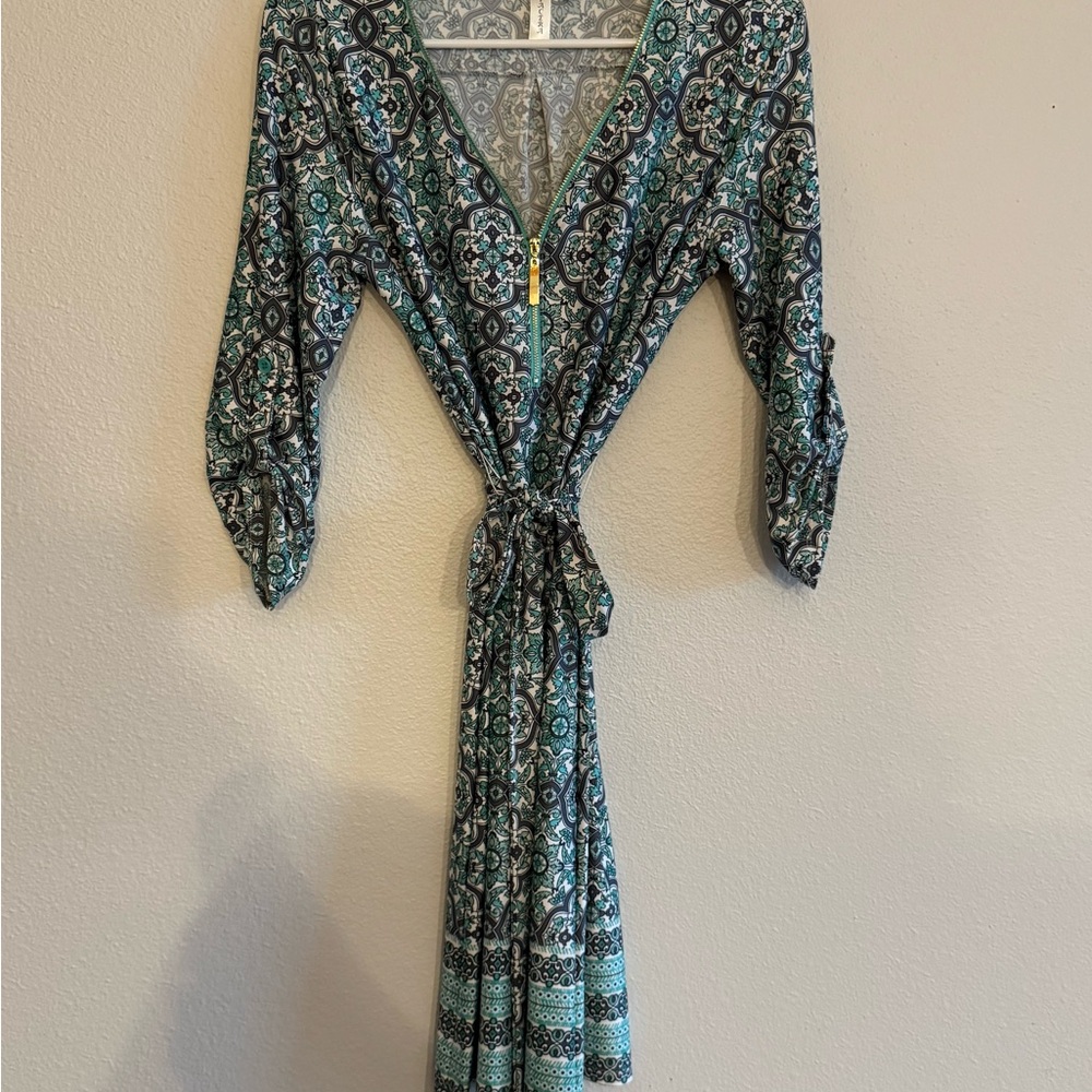 Chic Teal and Black Long Sleeve Dress